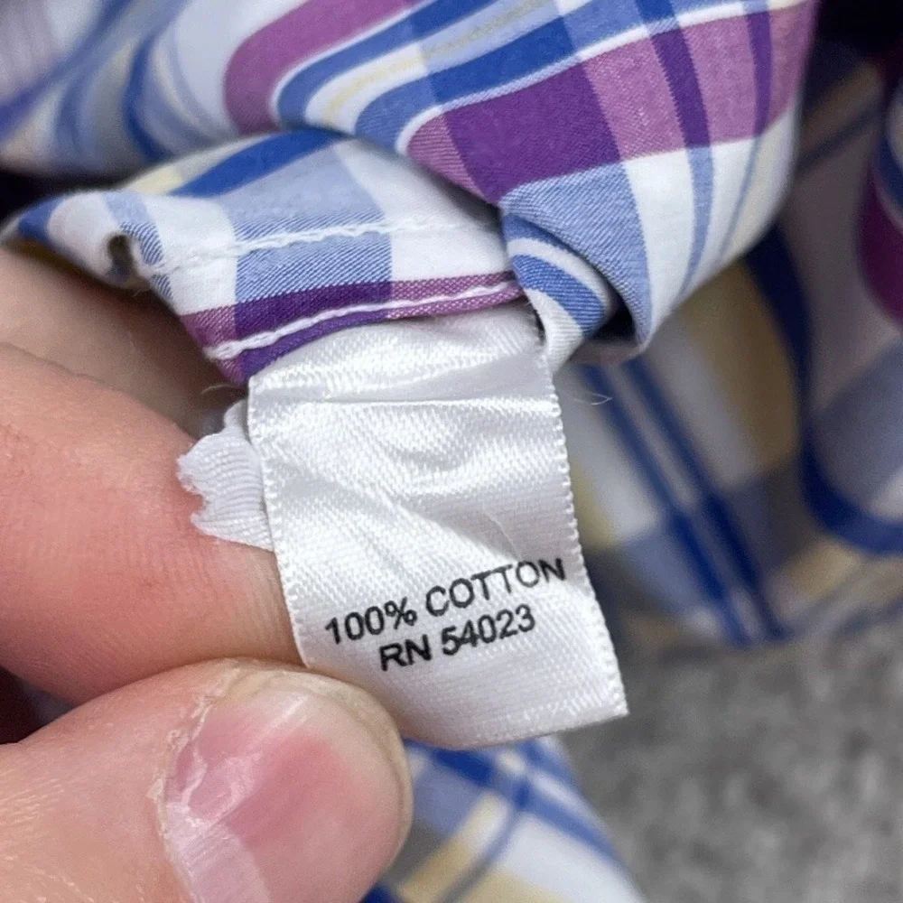 Banana Republic Shirt Mens Large Purple Plaid Soft‎ Wash Button Up Business
